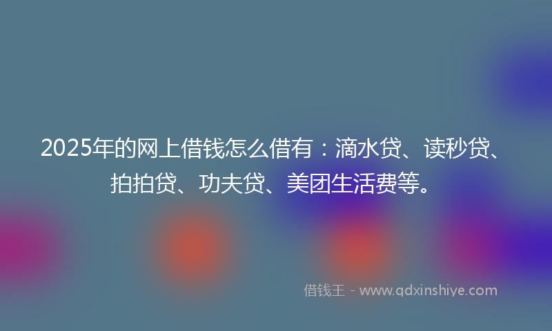 2025年的网上借钱怎么借有：滴水贷、读秒贷、拍拍贷、功夫贷、美团生活费等。