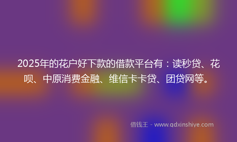 2025年的花户好下款的借款平台有：读秒贷、花呗、中原消费金融、维信卡卡贷、团贷网等。