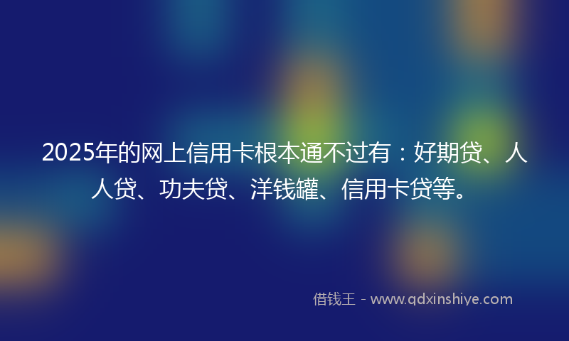 2025年的网上信用卡根本通不过有：好期贷、人人贷、功夫贷、洋钱罐、信用卡贷等。