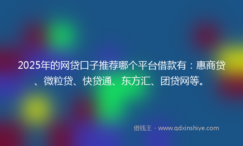 2025年的网贷口子推荐哪个平台借款有：惠商贷、微粒贷、快贷通、东方汇、团贷网等。