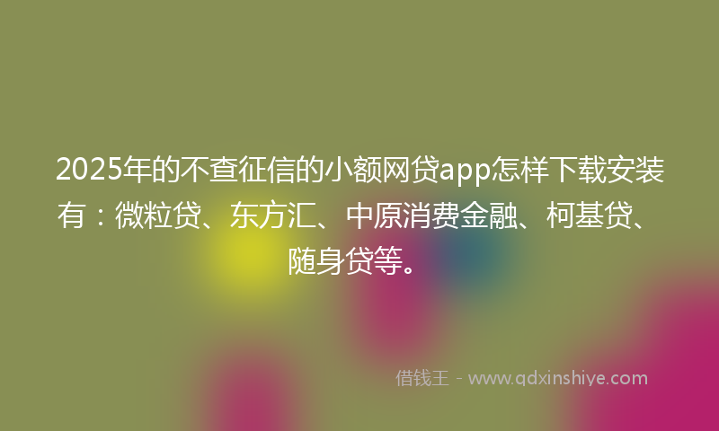 2025年的不查征信的小额网贷app怎样下载安装有：微粒贷、东方汇、中原消费金融、柯基贷、随身贷等。