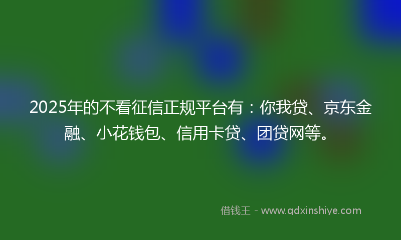 2025年的不看征信正规平台有：你我贷、京东金融、小花钱包、信用卡贷、团贷网等。