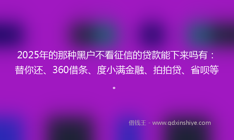 2025年的那种黑户不看征信的贷款能下来吗有:替你还、360借条、度小满金融、拍拍贷、省呗等。