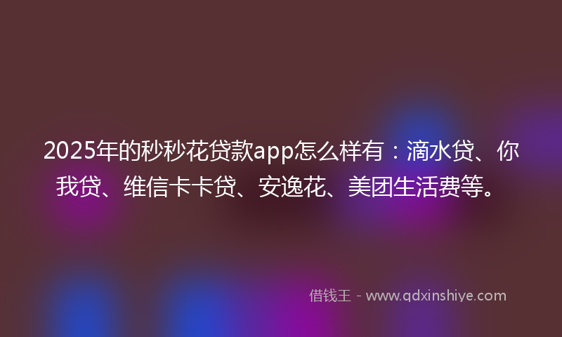 2025年的秒秒花贷款app怎么样有：滴水贷、你我贷、维信卡卡贷、安逸花、美团生活费等。