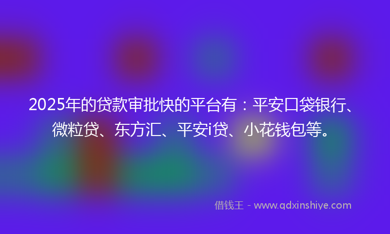 2025年的贷款审批快的平台有：平安口袋银行、微粒贷、东方汇、平安i贷、小花钱包等。