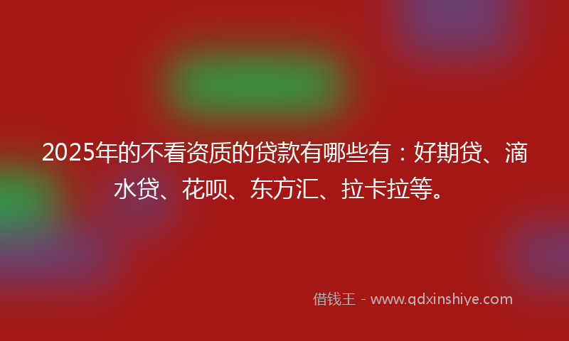 2025年的不看资质的贷款有哪些有：好期贷、滴水贷、花呗、东方汇、拉卡拉等。