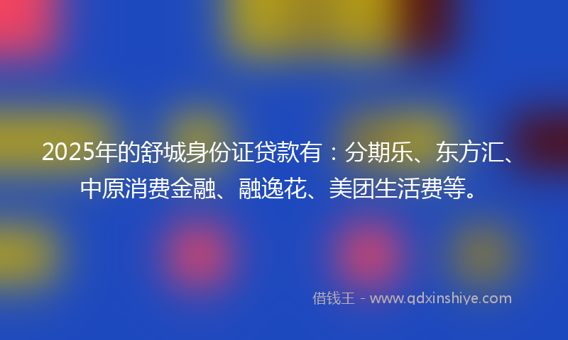 2025年的舒城身份证贷款有：分期乐、东方汇、中原消费金融、融逸花、美团生活费等。