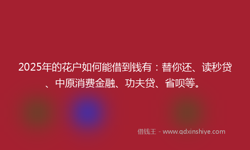 2025年的花户如何能借到钱有：替你还、读秒贷、中原消费金融、功夫贷、省呗等。