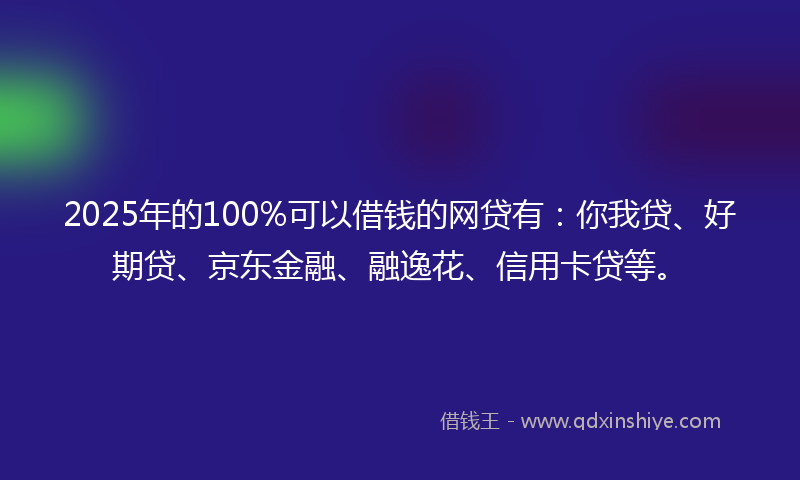 2025年的100%可以借钱的网贷有：你我贷、好期贷、京东金融、融逸花、信用卡贷等。