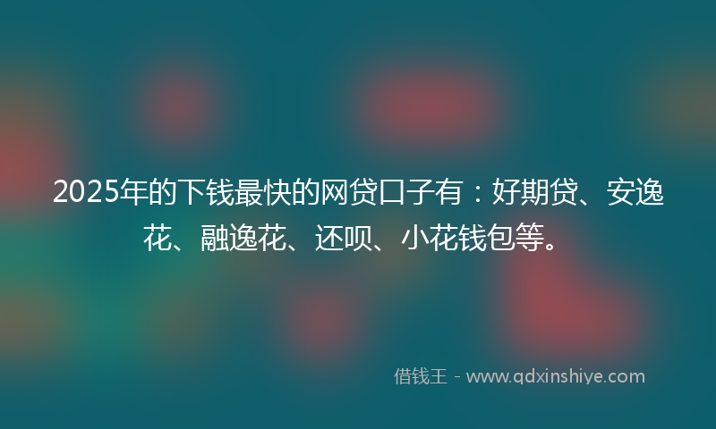 2025年的下钱最快的网贷口子有：好期贷、安逸花、融逸花、还呗、小花钱包等。