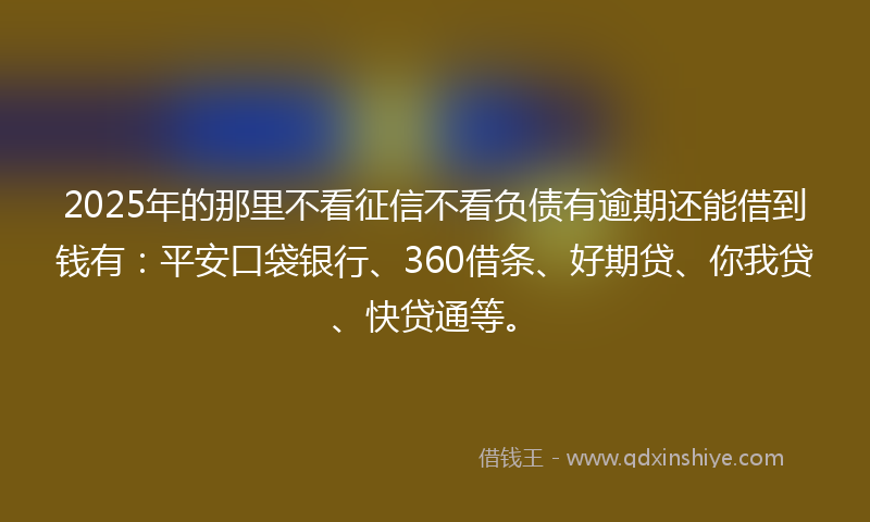 2025年的那里不看征信不看负债有逾期还能借到钱有：平安口袋银行、360借条、好期贷、你我贷、快贷通等。