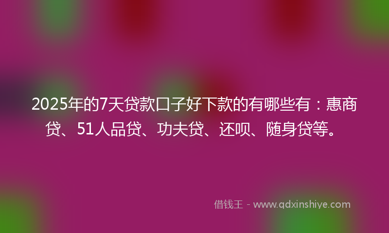 2025年的7天贷款口子好下款的有哪些有：惠商贷、51人品贷、功夫贷、还呗、随身贷等。