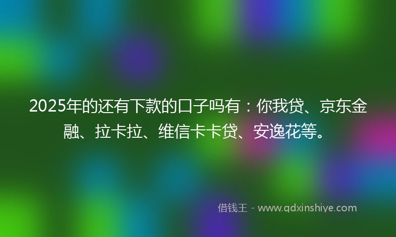 2025年的还有下款的口子吗有：你我贷、京东金融、拉卡拉、维信卡卡贷、安逸花等。