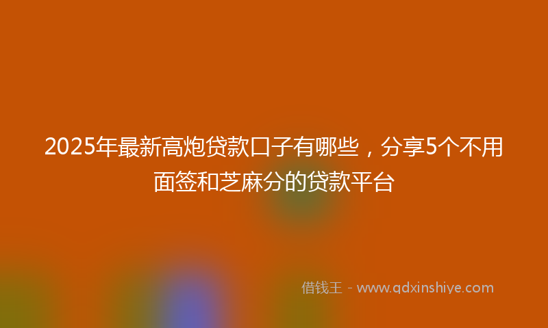 2025年最新高炮贷款口子有哪些，分享5个不用面签和芝麻分的贷款平台