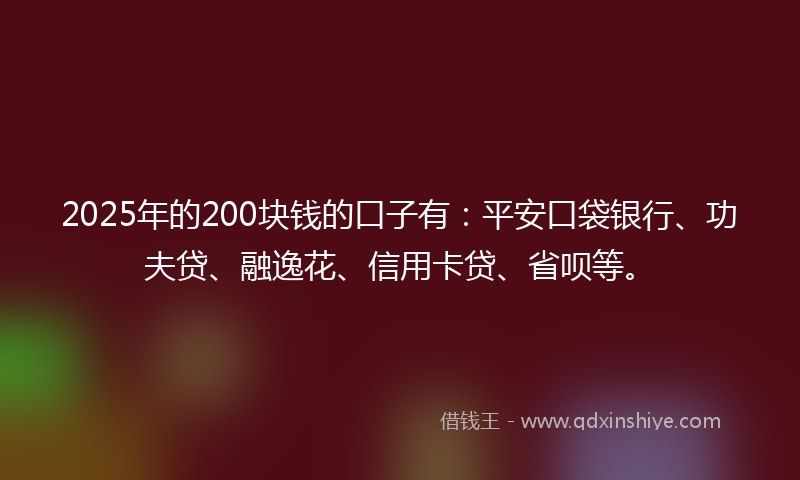 2025年的200块钱的口子有：平安口袋银行、功夫贷、融逸花、信用卡贷、省呗等。