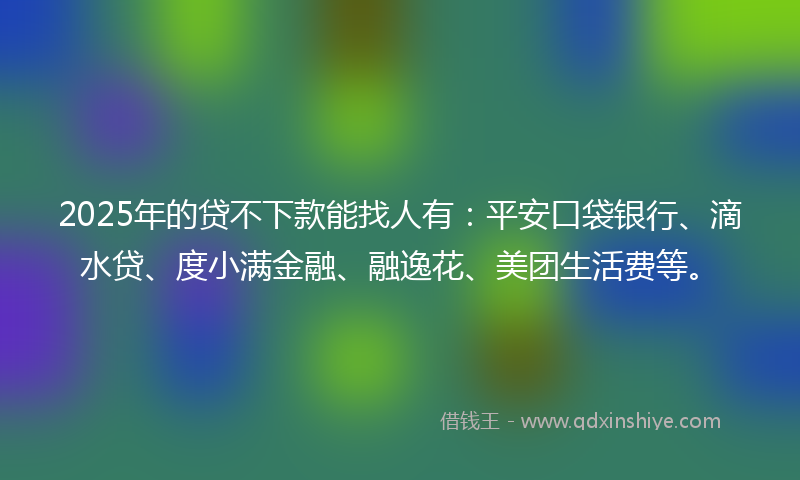 2025年的贷不下款能找人有：平安口袋银行、滴水贷、度小满金融、融逸花、美团生活费等。