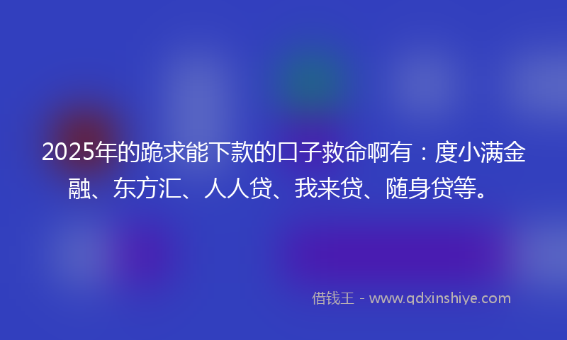 2025年的跪求能下款的口子救命啊有：度小满金融、东方汇、人人贷、我来贷、随身贷等。