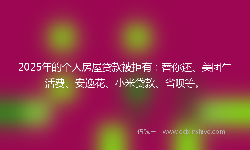 2025年的个人房屋贷款被拒有：替你还、美团生活费、安逸花、小米贷款、省呗等。