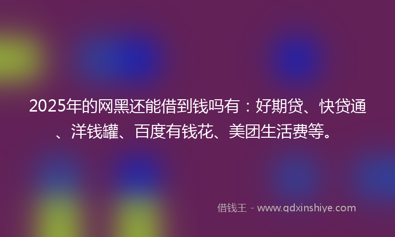 2025年的网黑还能借到钱吗有：好期贷、快贷通、洋钱罐、百度有钱花、美团生活费等。