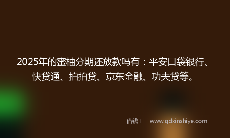 2025年的蜜柚分期还放款吗有：平安口袋银行、快贷通、拍拍贷、京东金融、功夫贷等。