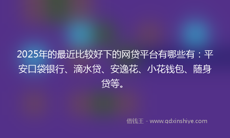 2025年的最近比较好下的网贷平台有哪些有：平安口袋银行、滴水贷、安逸花、小花钱包、随身贷等。