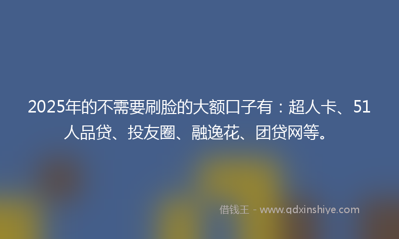 2025年的不需要刷脸的大额口子有：超人卡、51人品贷、投友圈、融逸花、团贷网等。