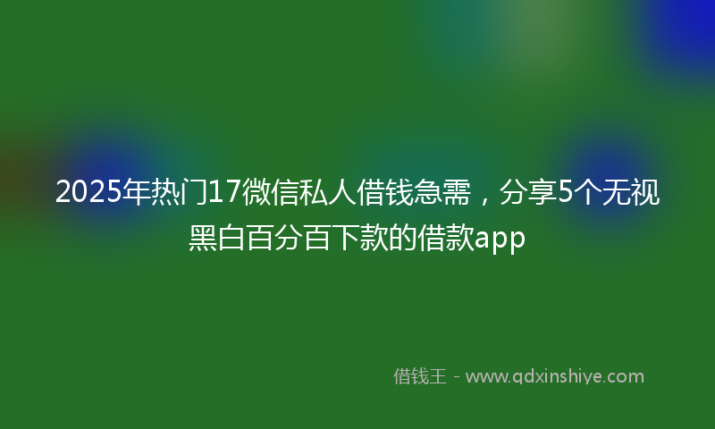2025年热门17微信私人借钱急需，分享5个无视黑白百分百下款的借款app