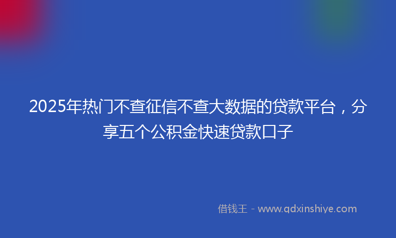 2025年热门不查征信不查大数据的贷款平台，分享五个公积金快速贷款口子