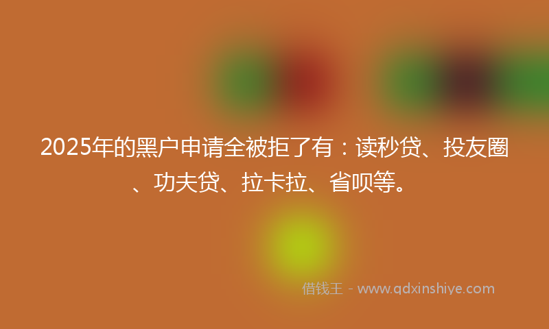 2025年的黑户申请全被拒了有：读秒贷、投友圈、功夫贷、拉卡拉、省呗等。