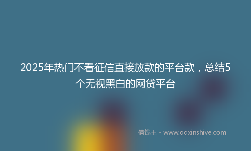2025年热门不看征信直接放款的平台款，总结5个无视黑白的网贷平台