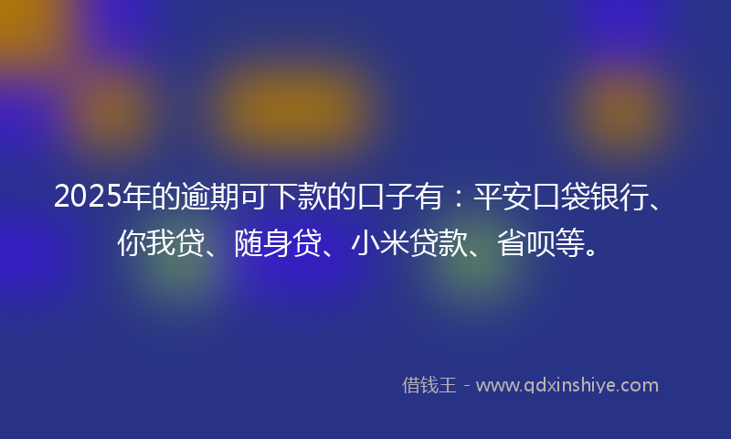 2025年的逾期可下款的口子有：平安口袋银行、你我贷、随身贷、小米贷款、省呗等。