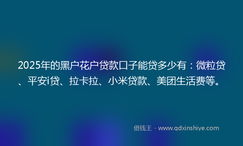 2025年的黑户花户贷款口子能贷多少有：微粒贷、平安i贷、拉卡拉、小米贷款、美团生活费等。