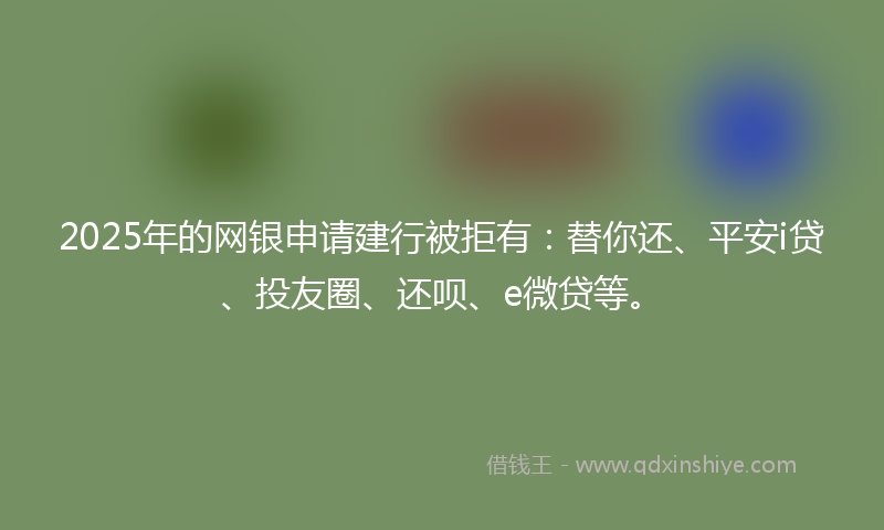 2025年的网银申请建行被拒有：替你还、平安i贷、投友圈、还呗、e微贷等。