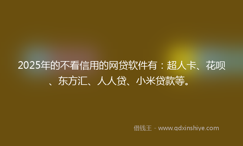 2025年的不看信用的网贷软件有：超人卡、花呗、东方汇、人人贷、小米贷款等。