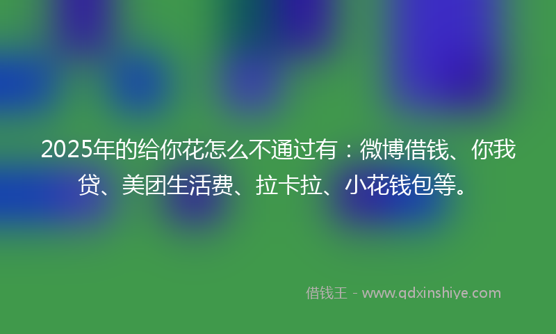 2025年的给你花怎么不通过有：微博借钱、你我贷、美团生活费、拉卡拉、小花钱包等。