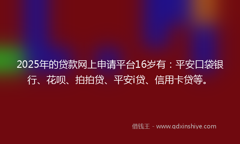 2025年的贷款网上申请平台16岁有：平安口袋银行、花呗、拍拍贷、平安i贷、信用卡贷等。