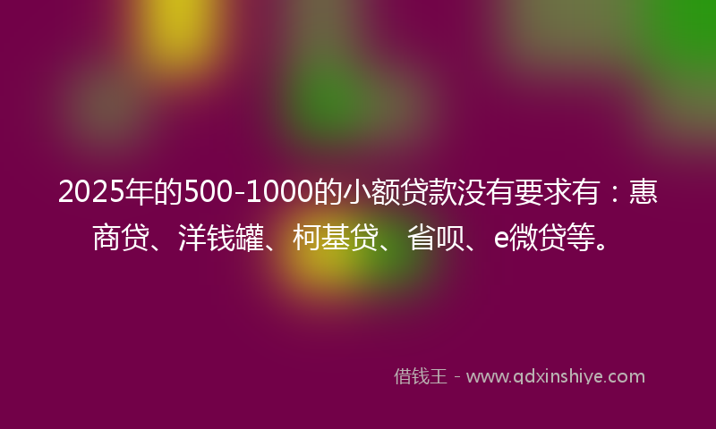2025年的500-1000的小额贷款没有要求有：惠商贷、洋钱罐、柯基贷、省呗、e微贷等。