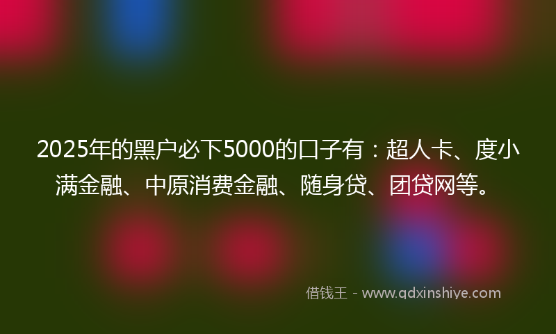 2025年的黑户必下5000的口子有：超人卡、度小满金融、中原消费金融、随身贷、团贷网等。