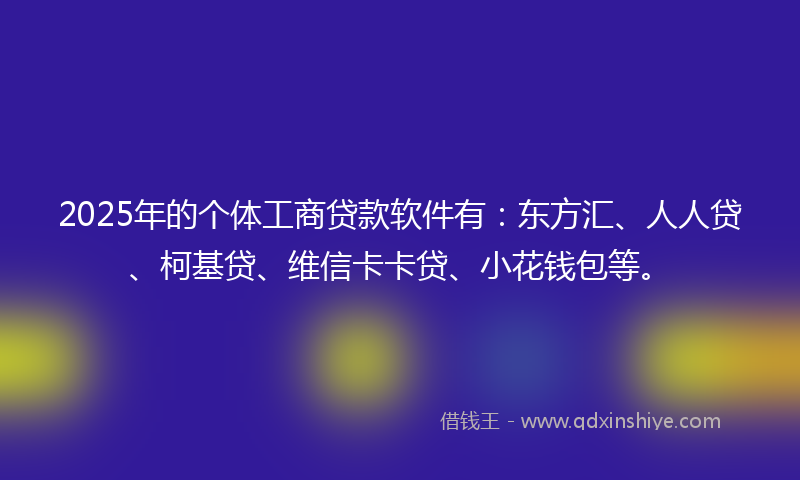 2025年的个体工商贷款软件有：东方汇、人人贷、柯基贷、维信卡卡贷、小花钱包等。