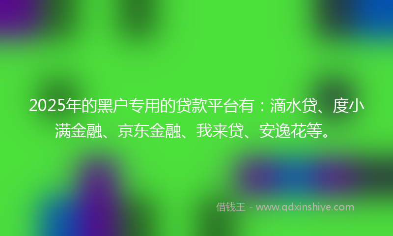 2025年的黑户专用的贷款平台有：滴水贷、度小满金融、京东金融、我来贷、安逸花等。
