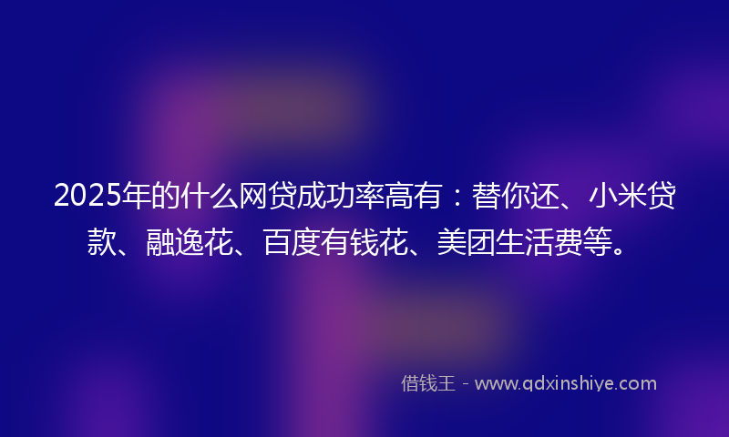 2025年的什么网贷成功率高有：替你还、小米贷款、融逸花、百度有钱花、美团生活费等。