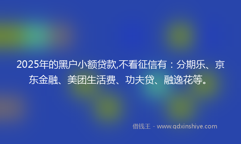 2025年的黑户小额贷款,不看征信有：分期乐、京东金融、美团生活费、功夫贷、融逸花等。