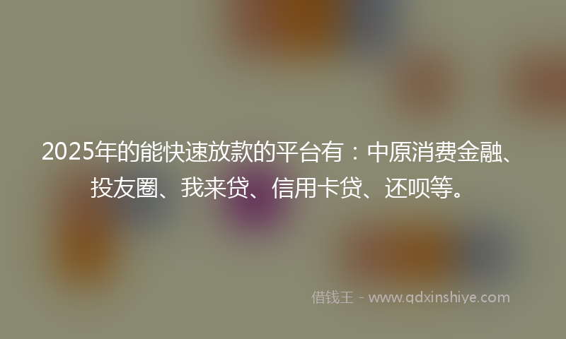 2025年的能快速放款的平台有：中原消费金融、投友圈、我来贷、信用卡贷、还呗等。