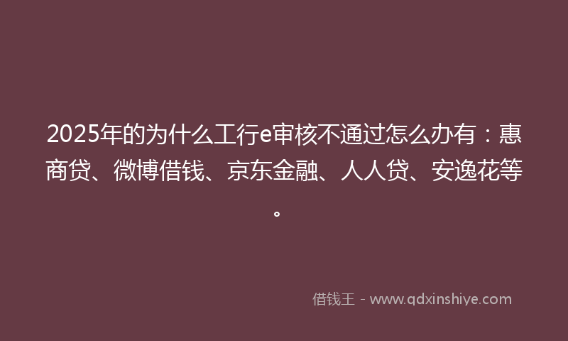 2025年的为什么工行e审核不通过怎么办有：惠商贷、微博借钱、京东金融、人人贷、安逸花等。