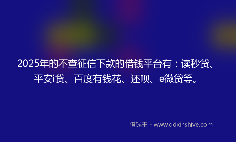 2025年的不查征信下款的借钱平台有：读秒贷、平安i贷、百度有钱花、还呗、e微贷等。