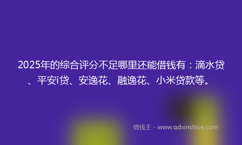 2025年的综合评分不足哪里还能借钱有：滴水贷、平安i贷、安逸花、融逸花、小米贷款等。