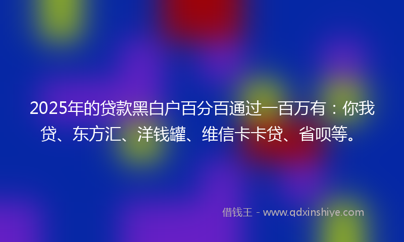 2025年的贷款黑白户百分百通过一百万有：你我贷、东方汇、洋钱罐、维信卡卡贷、省呗等。