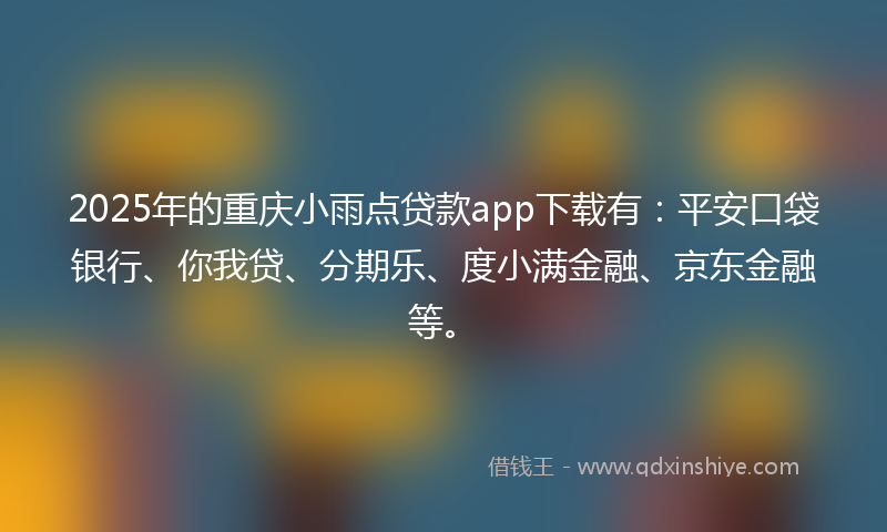2025年的重庆小雨点贷款app下载有：平安口袋银行、你我贷、分期乐、度小满金融、京东金融等。