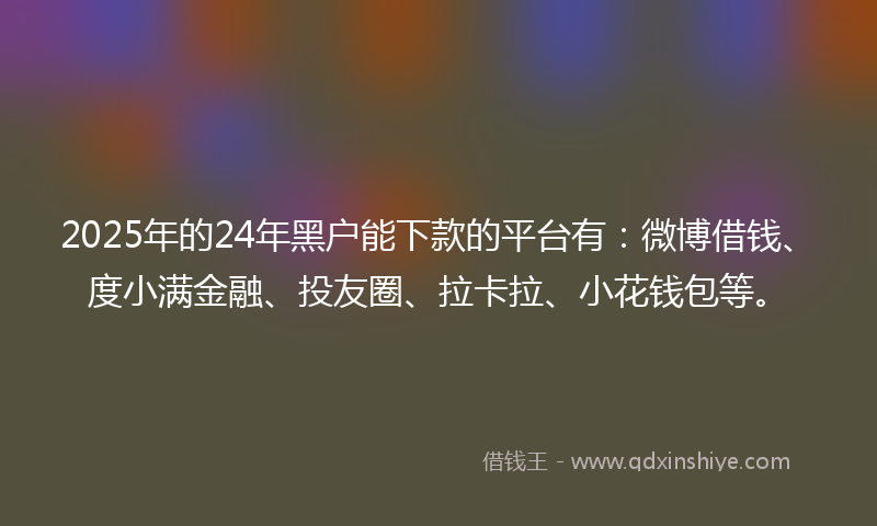 2025年的24年黑户能下款的平台有：微博借钱、度小满金融、投友圈、拉卡拉、小花钱包等。