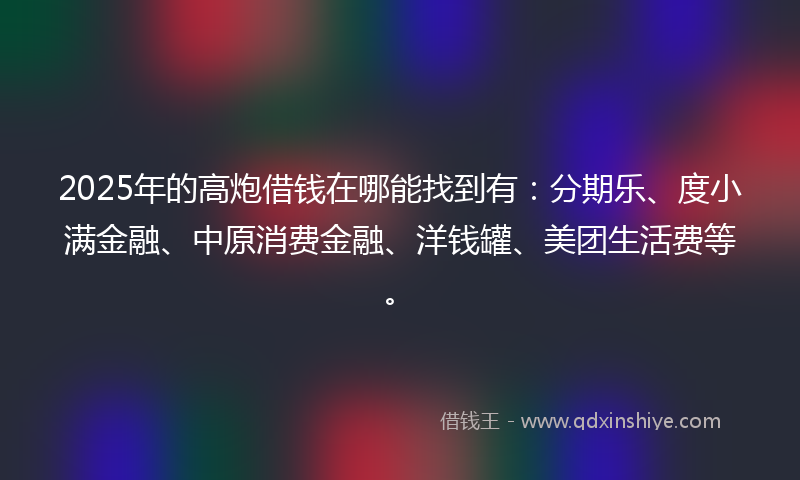 2025年的高炮借钱在哪能找到有：分期乐、度小满金融、中原消费金融、洋钱罐、美团生活费等。